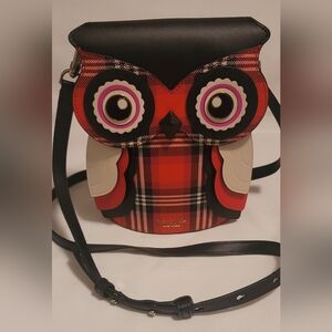 Kate Spade Red NY Blinx Plaid 3D Owl Crossbody Bag